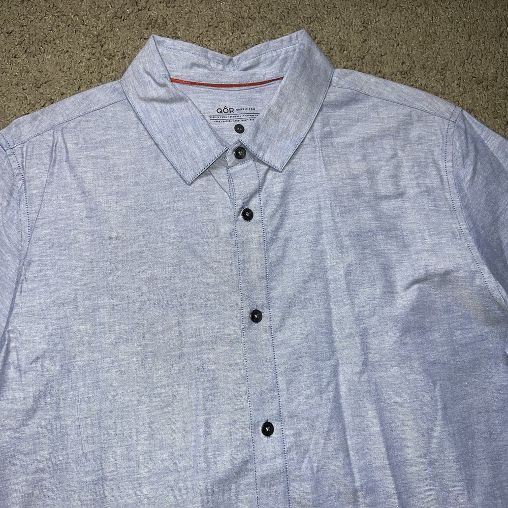 QOR Shirt XL Blue Chambray‎ Short Sleeve Button Front Cotton Blend
